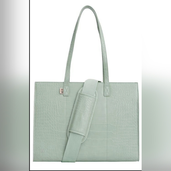 BNWT BEIS Tote Work bag Water Repellent Croc Embossed  Green Sage Pastel - Picture 2 of 13